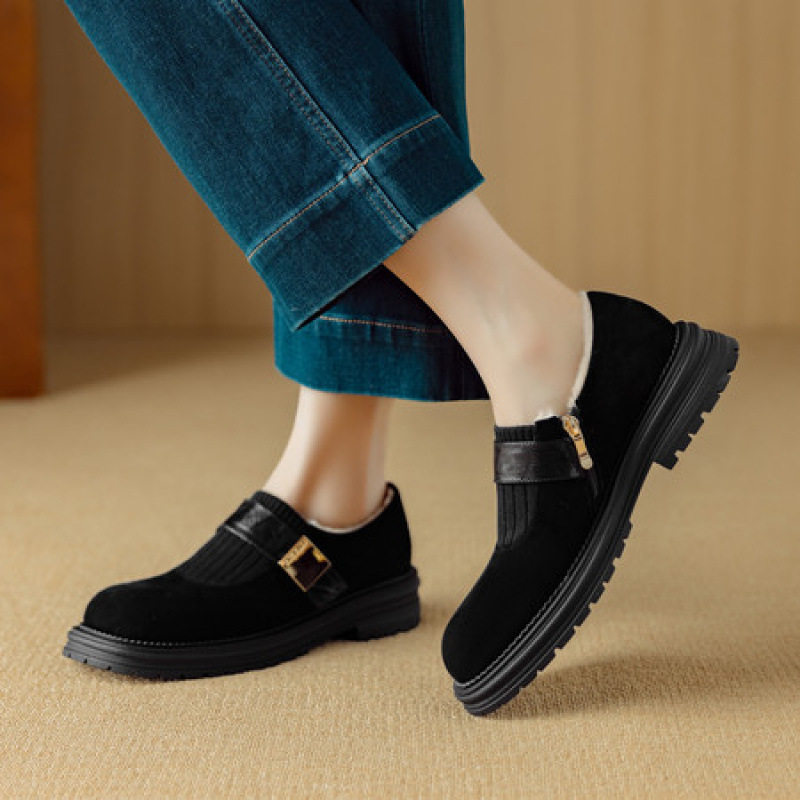 2025新款冬圆头真皮深口单鞋粗中跟厚底豆豆鞋一脚蹬加绒乐福鞋女,居家布艺,居家婚庆拖鞋,淘宝优惠券,粉丝福利购,淘宝优惠卷