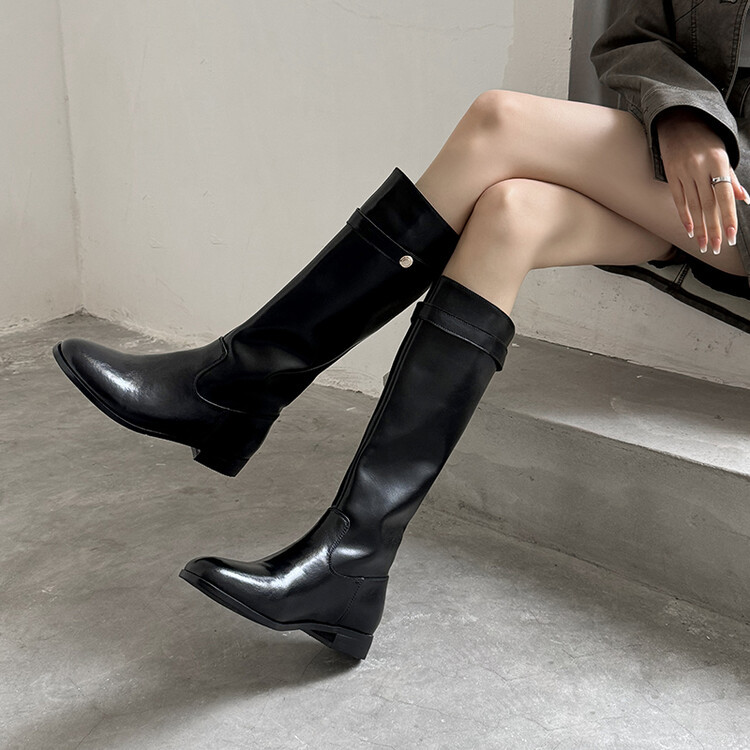 2024时尚转角巴黎～！金币粗跟厚底中长筒骑士靴女秋冬高筒长靴冬