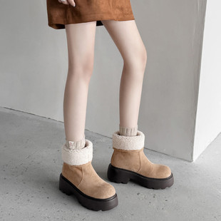 冬日暖暖～ 两穿加绒保暖短靴子 厚底增高加绒毛毛靴雪地靴女冬季