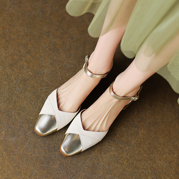 复古包头中空凉鞋2023春夏新款拼色小香风圆头方跟3厘米一字扣带,居家布艺,居家婚庆拖鞋,淘宝优惠券,粉丝福利购,淘宝优惠卷