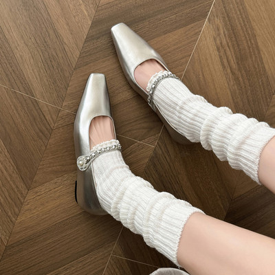 红色玛丽珍鞋内增高法式复古一字带浅口粗跟方头单鞋平底晚晚婚鞋