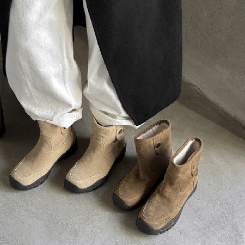 4cm运动底雪地靴女2025冬季新款短靴磨砂真皮厚底加绒保暖马丁靴