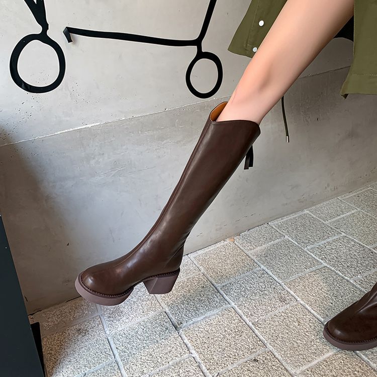 真皮大码女靴大筒围胖mm长筒靴粗腿2024秋冬大腿围靴子v口骑士靴~