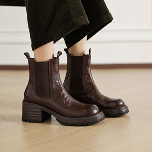 女士通勤气质范时尚 靴 2025年秋冬圆头粗跟高跟短筒短靴子耐穿时装