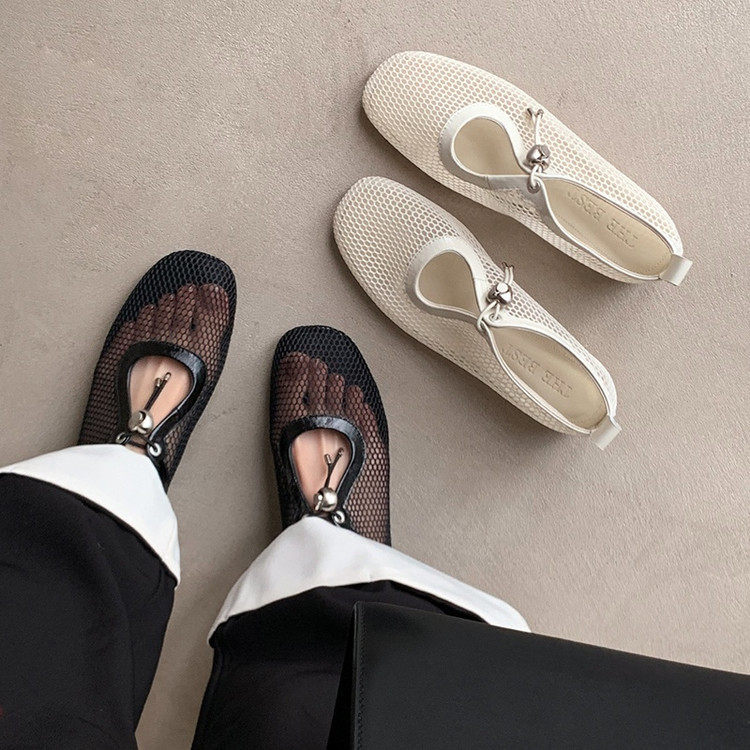 时尚派对！小众韩版设计感镂空渔网鞋金属抽绳透气圆头平底凉鞋女,运动/瑜伽/健身/球迷用品,广场舞鞋,淘宝优惠券,粉丝福利购,淘宝优惠卷