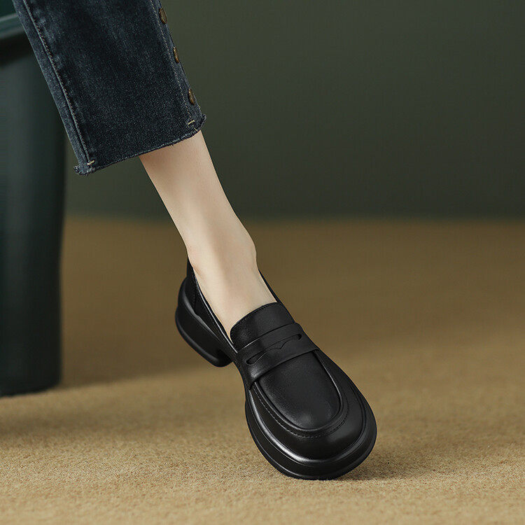 白色厚底乐福鞋女松糕软底一脚蹬单鞋懒人粗跟鞋黑色小皮鞋,女鞋,马丁靴,淘宝优惠券,粉丝福利购,淘宝优惠卷
