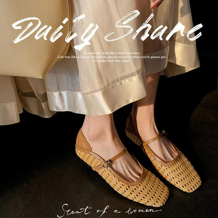 2024年春季新款时尚编制镂空一字扣带方头平底玛丽珍鞋法式单鞋女,户外/登山/野营/旅行用品,登山鞋/徒步鞋,淘宝优惠券,粉丝福利购,淘宝优惠卷