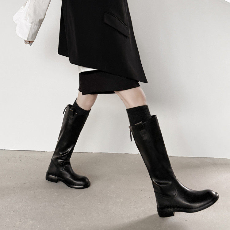 辣妹穿搭～！粗跟骑士靴女圆头真皮机车宽筒不过膝长靴百搭西部靴,户外/登山/野营/旅行用品,登山鞋/徒步鞋,淘宝优惠券,粉丝福利购,淘宝优惠卷