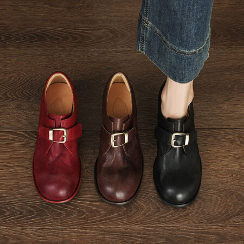 老钱风复古做旧水洗皮安可拉红皮带扣深口单鞋圆头粗跟小皮鞋女,户外/登山/野营/旅行用品,登山鞋/徒步鞋,淘宝优惠券,粉丝福利购,淘宝优惠卷