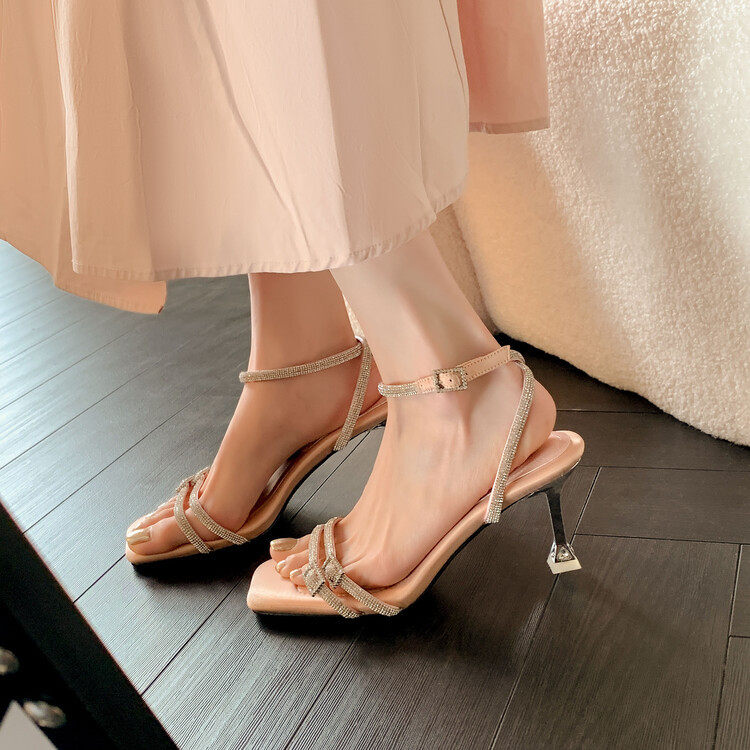 太美了2023夏季新款方头细跟凉鞋女水钻露趾高跟鞋,女鞋,马丁靴,淘宝优惠券,粉丝福利购,淘宝优惠卷