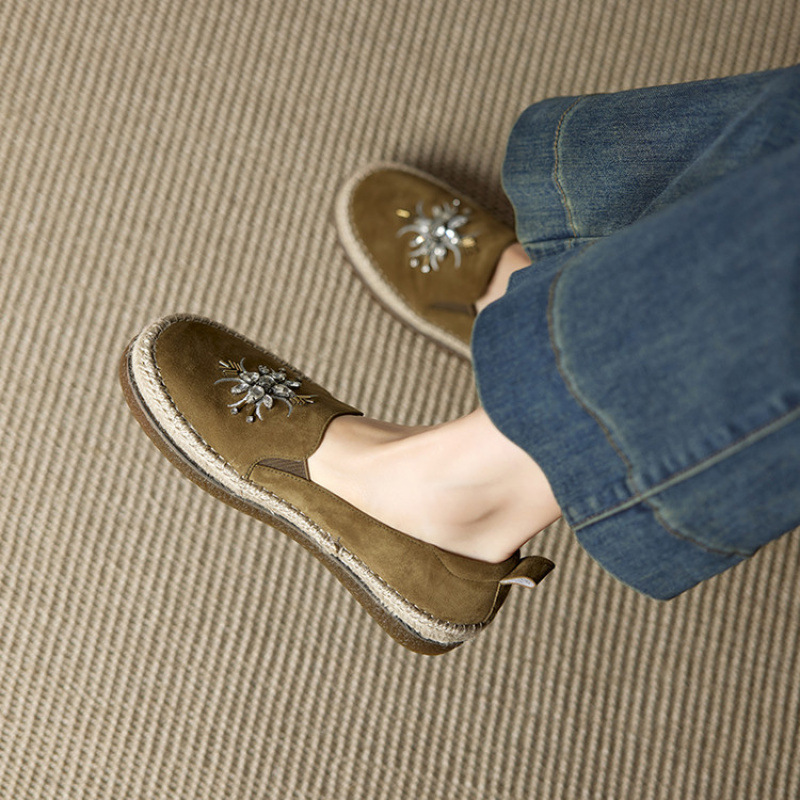 2025新款羊皮平底单鞋女一脚蹬懒人乐福鞋豆豆鞋软底舒适渔夫鞋