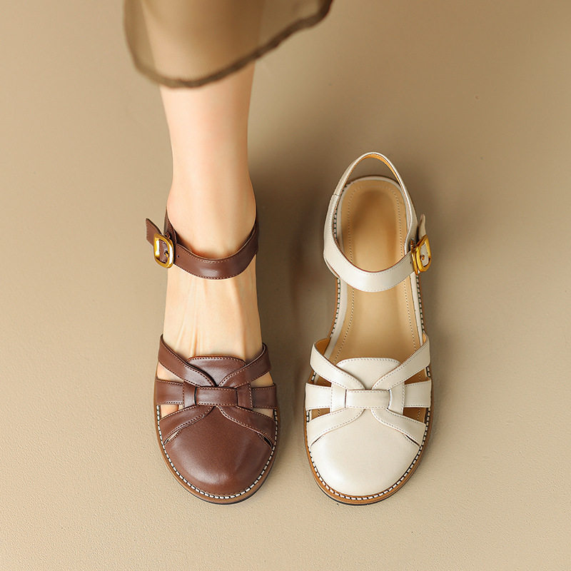 夏季2023新款大码宽胖脚包头凉鞋女平底软底猪笼鞋真皮编织罗马鞋,童鞋/婴儿鞋/亲子鞋,帆布鞋,淘宝优惠券,粉丝福利购,淘宝优惠卷