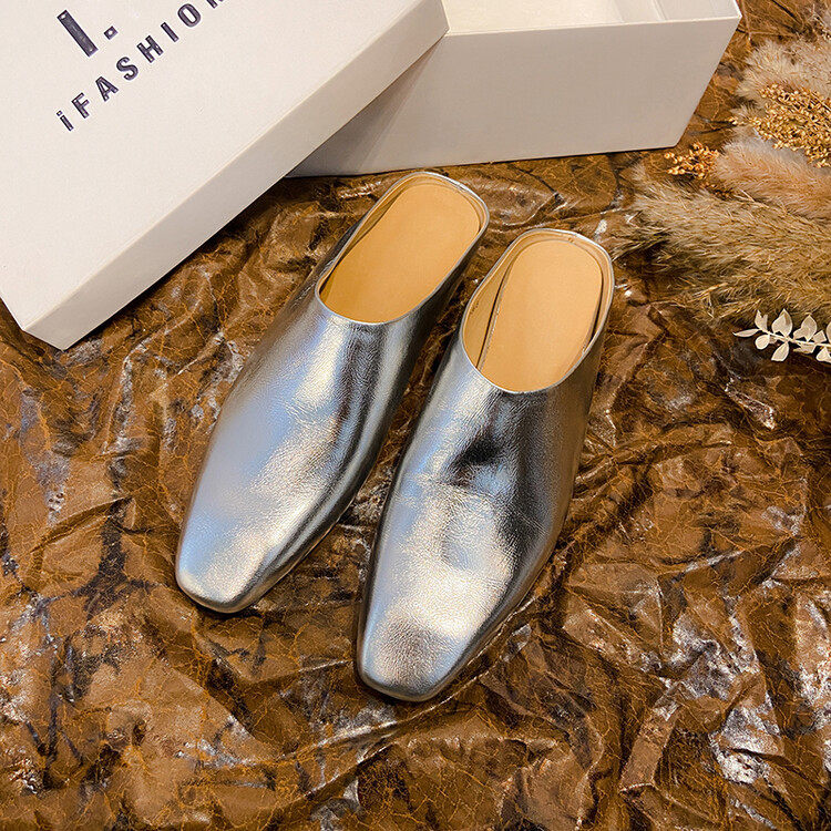 头层牛皮2023年夏季方头低跟包头凉鞋女鞋外穿百搭半拖平底穆勒鞋,居家布艺,居家婚庆拖鞋,淘宝优惠券,粉丝福利购,淘宝优惠卷