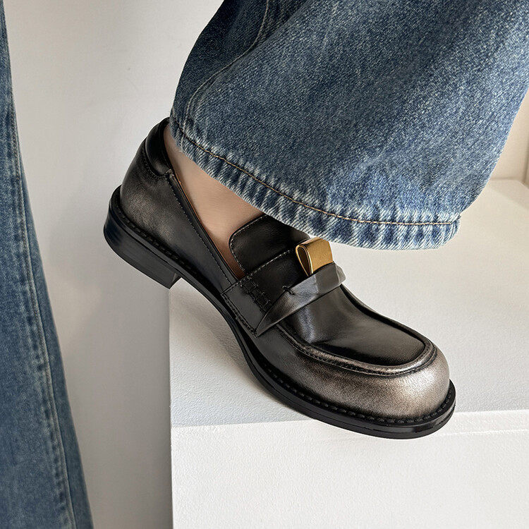 春秋季头层牛皮圆头擦色乐福鞋女英伦风低跟平底鞋女舒适软底单鞋,女鞋,马丁靴,淘宝优惠券,粉丝福利购,淘宝优惠卷