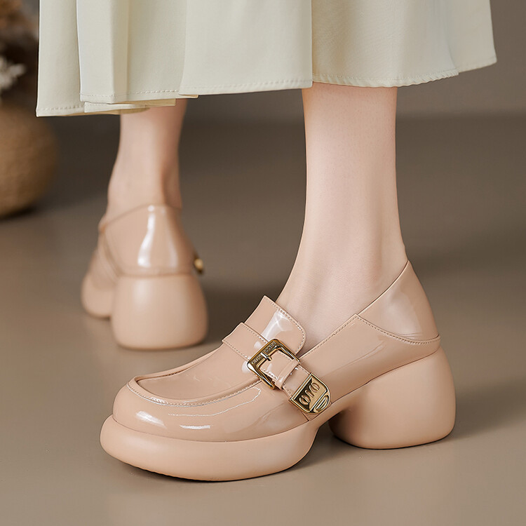 真皮鞋子女2024春秋新款女鞋厚底增高粉色英伦风女款单鞋小皮鞋春