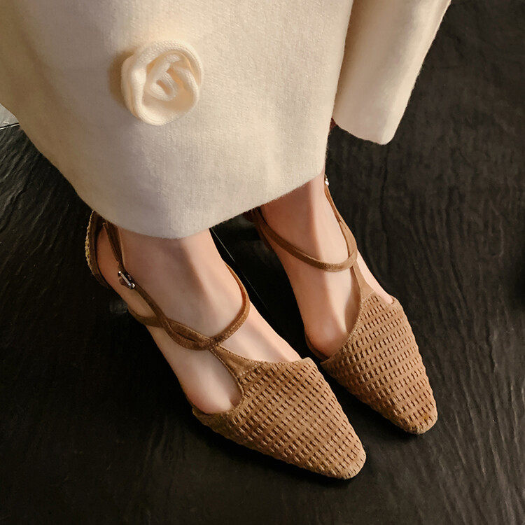 新款夏季简约浅口后空舒适凉鞋编织羊皮小猫跟包头单鞋时尚女鞋,运动/瑜伽/健身/球迷用品,广场舞鞋,淘宝优惠券,粉丝福利购,淘宝优惠卷