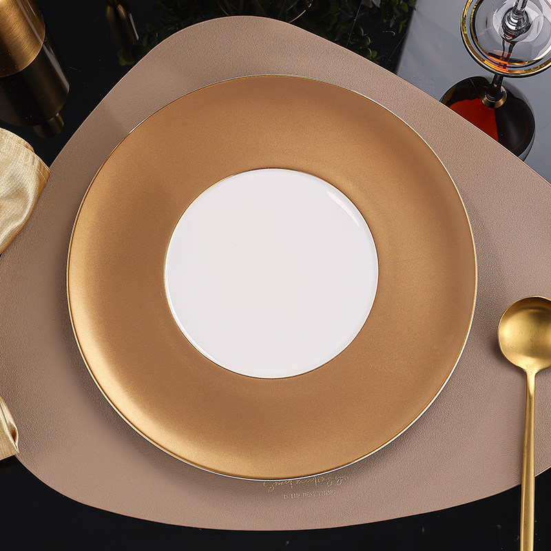 11寸骨瓷平盘酒店板房摆盘牛排西餐盘点心盘网红苏菲碟金边盘欧式