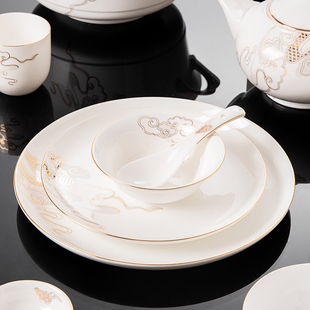 酒店骨瓷餐具摆台套装饭店餐厅包厢碗盘单位食堂菜盘汤碗台面餐具