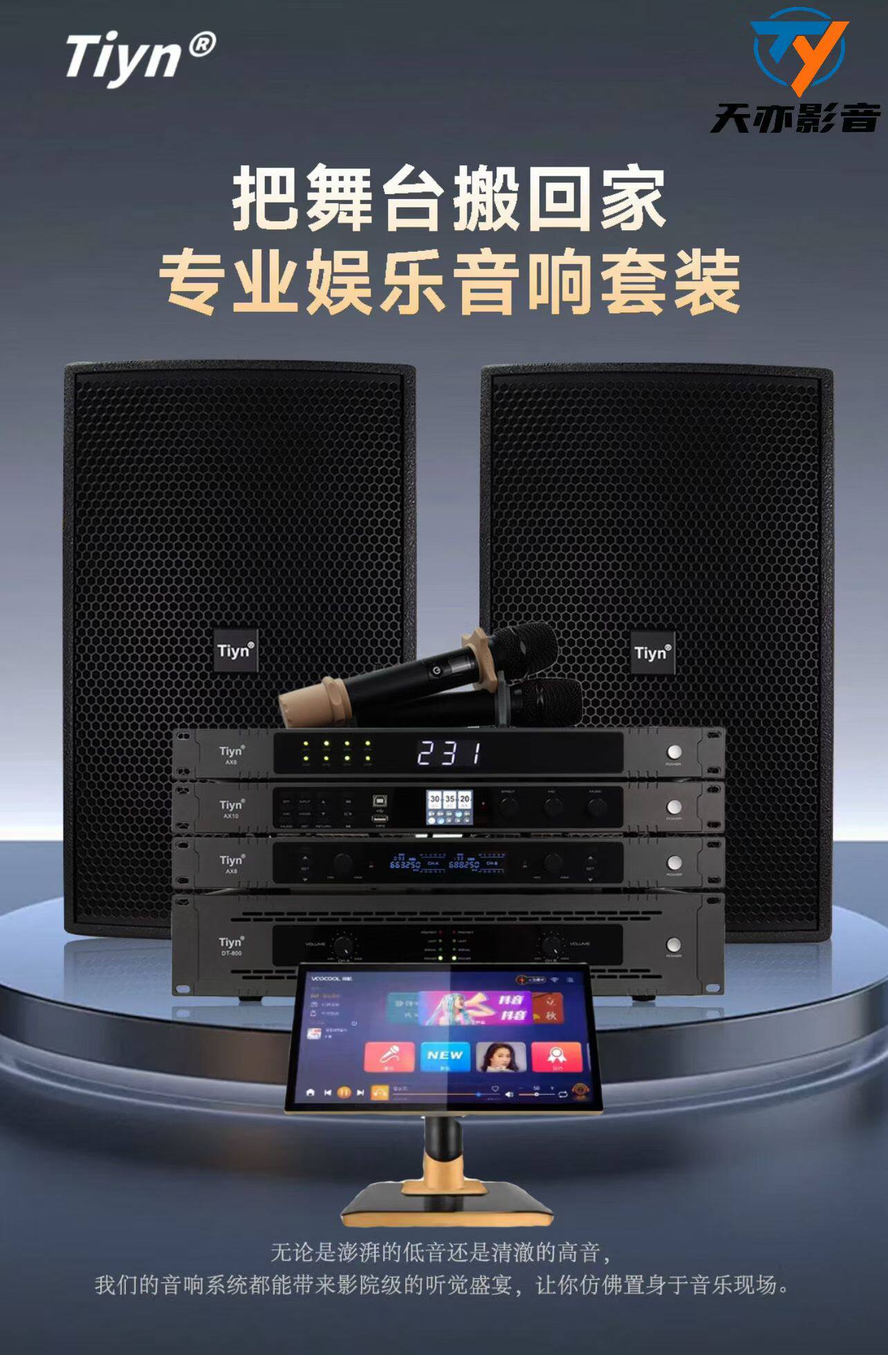 Tiyn专业舞台音响套装12寸娱乐后导低音喇叭家庭KTV音箱大功率