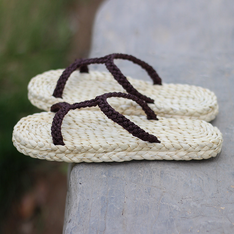 男夏透气工字拖鞋懒人套脚拖鞋女凉拖复古编织草鞋男潮休闲平底厚