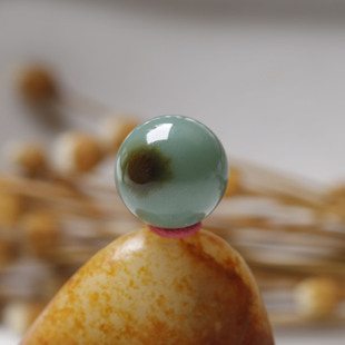 14mm在售云轩玉艺天然新疆和田玉籽料双面皮沙枣青圆珠单珠散珠