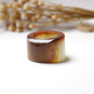 21mm在售云轩玉艺天然新疆和田玉籽料黄沁白玉种扳指戒指手饰跑环