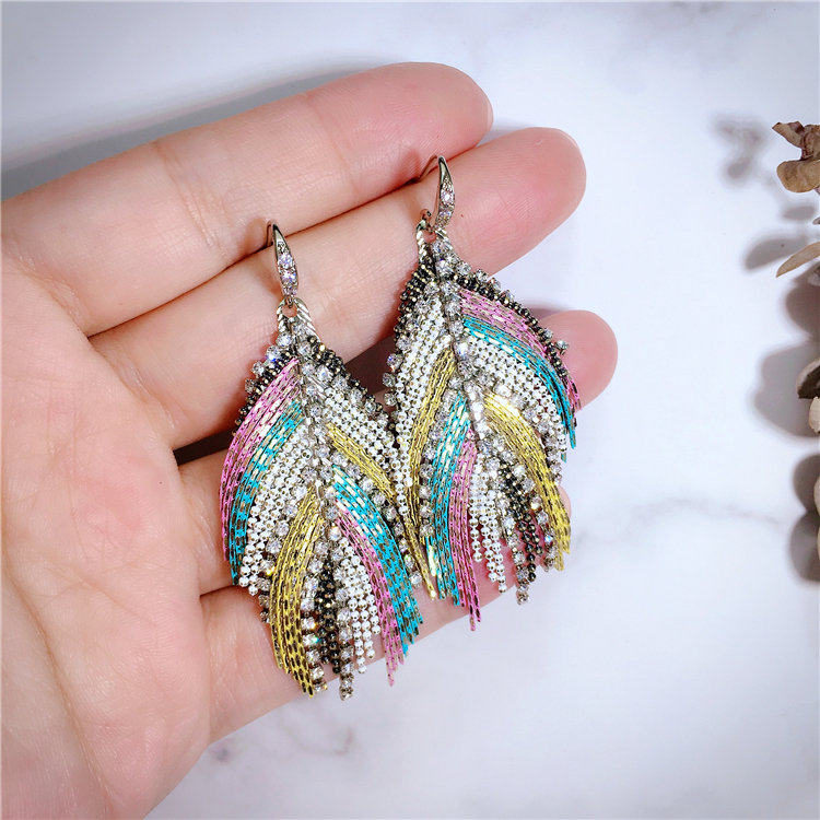 奢华手工彩色树叶日韩版韩国进口复古百搭个性流苏耳坠耳钉耳环