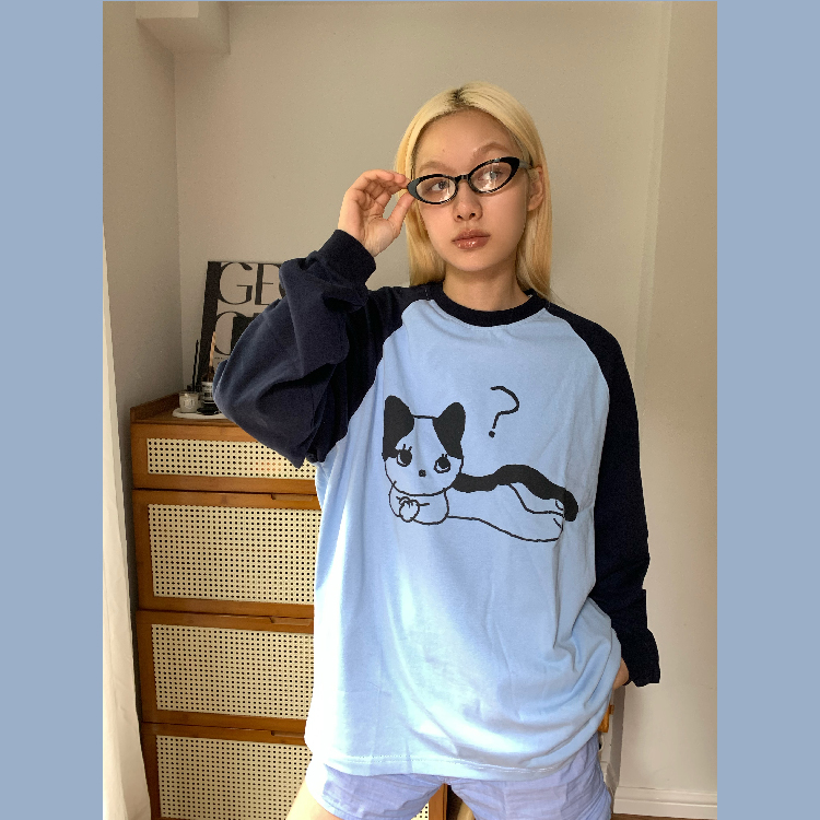 曼斯特物种问号猫咪长T袖原创可爱卡通印花纯棉情侣女好东西同款