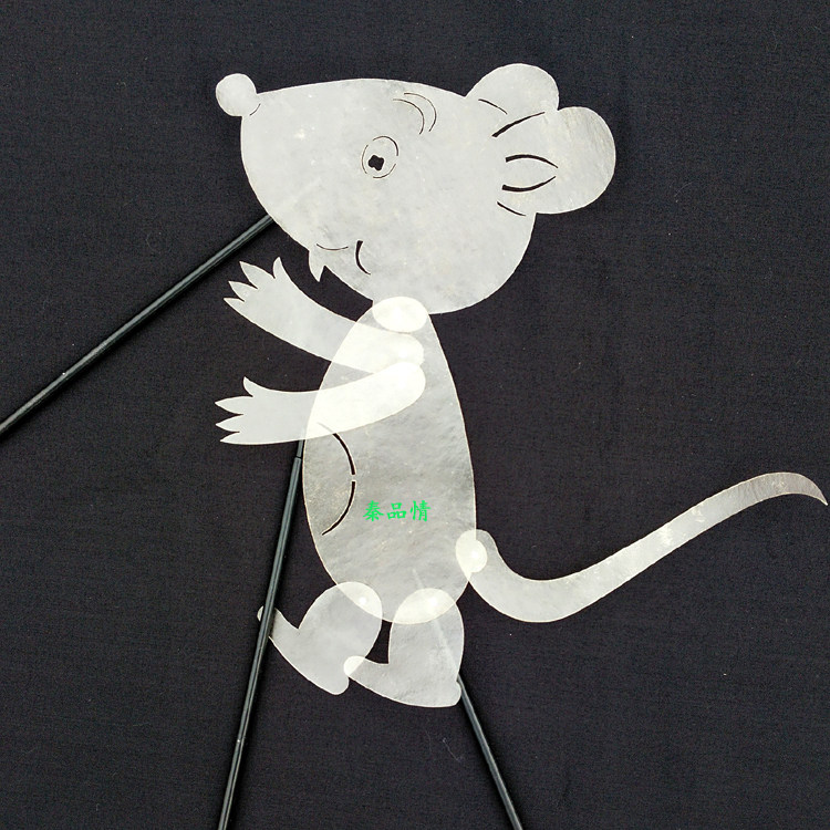 皮影带操作杆动物幼儿教具兔猫狼熊鼠狮羊牛diy 半成品可上色人偶