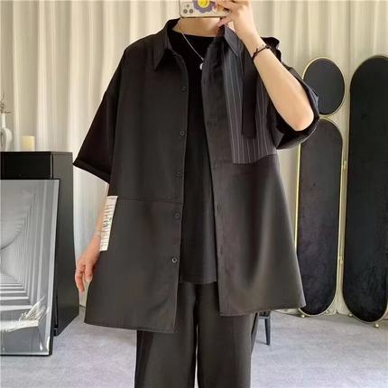日系ins无品牌薄款痞帅短袖衬衫男ins高街潮原宿慵懒百搭潮流新款