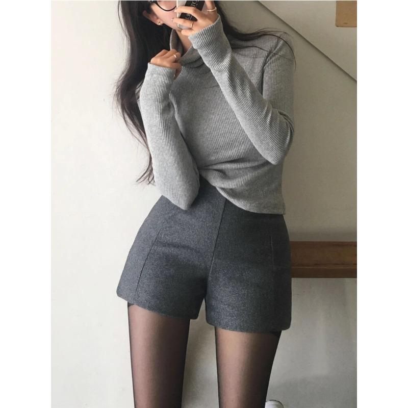 高腰显瘦热裤大码毛呢短裤冬