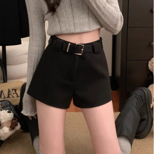 毛呢短裤女秋冬大码胖mm显瘦高腰