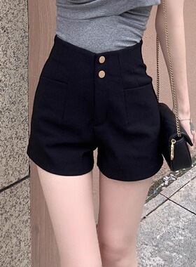 黑色短裤女夏薄款2024新款大码胖MM修身显瘦百搭高腰弹力A字热裤