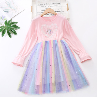 小马宝莉公主裙女童连衣裙蓬蓬纱裙子儿童彩虹裙生日礼服纯棉秋装