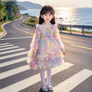洛丽塔公主裙2026新款秋儿童多巴胺小洋裙女童连衣裙女宝周岁礼服