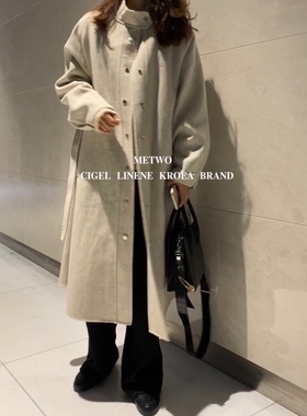 CIGEL 2024冬季新款赫本风小众设计感百分百中长款双面羊绒大衣女