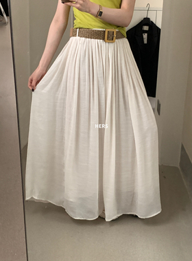 Hers 一勺甜简约女日常百搭慵懒度假感A摆半身裙(配腰带)  20740#