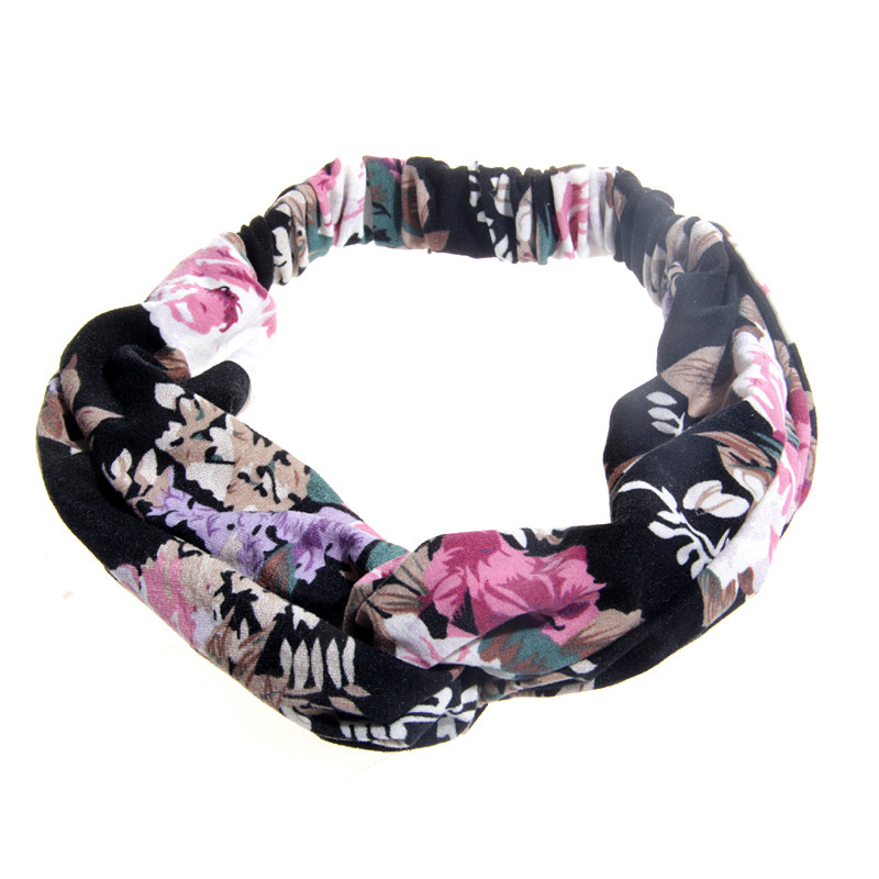 韩版甜美风印花宽边交叉发饰品