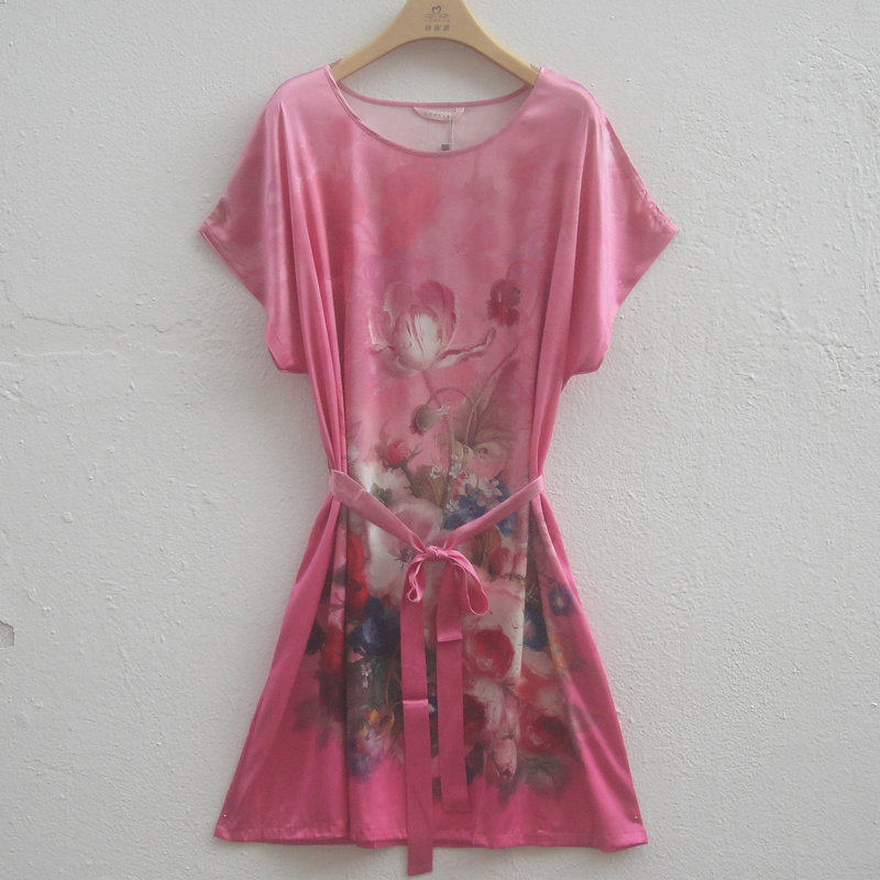 康妮雅家居服睡衣夏款桑蚕丝+莱睡裙