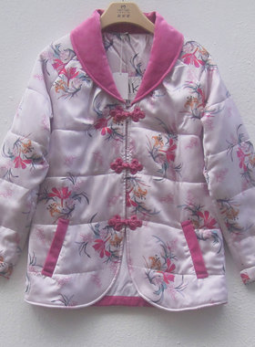 康妮雅家居服睡衣小翻领桑蚕丝印花夹棉中厚长袖女休闲上装62087