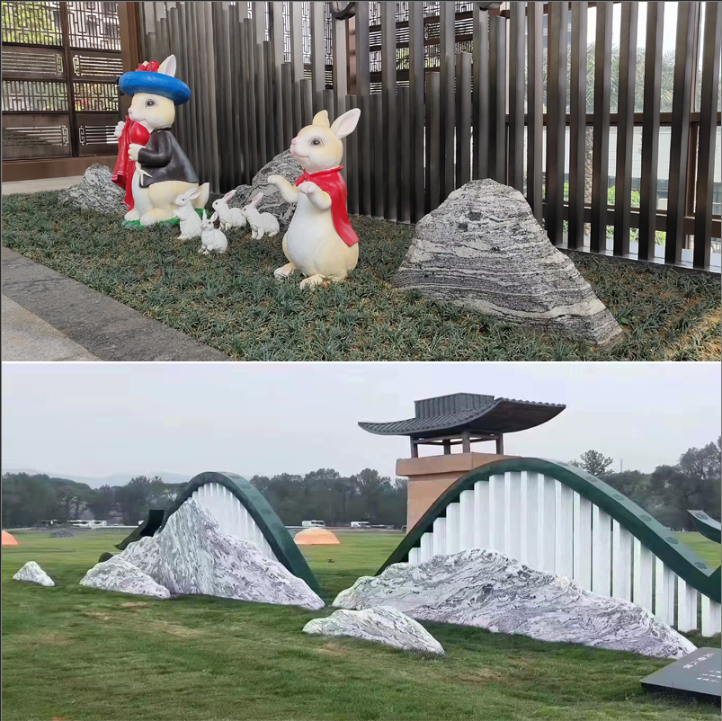 雪浪石切片组合泰山石鹅卵石枯山水造景山石景观石自然石庭院摆件