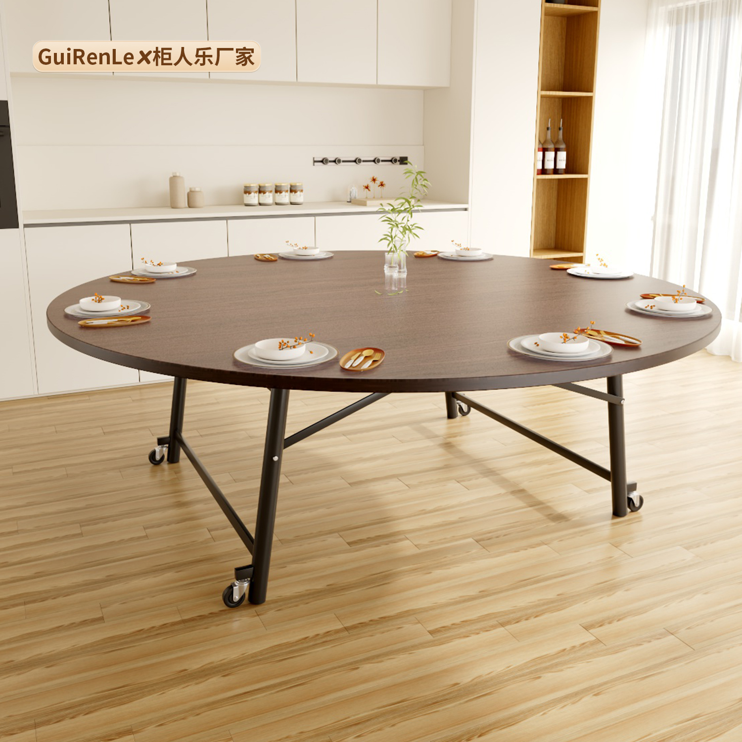 大圆桌可折叠家用吃饭桌子可移动