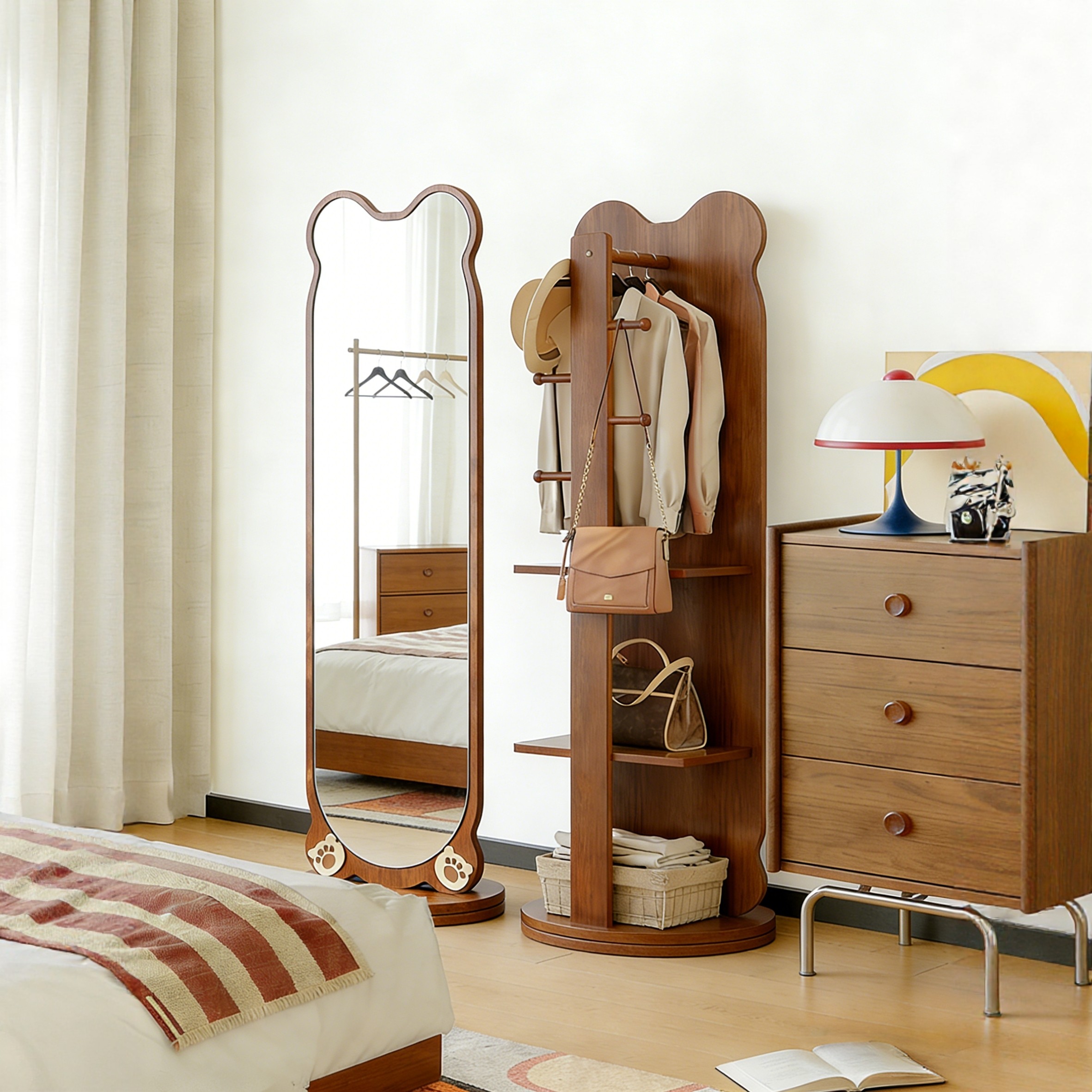 旋转全身镜落地穿衣镜实木卧室挂衣架一体衣帽架带镜子置物架移动,住宅家具,衣挂一体镜,淘宝优惠券,粉丝福利购,淘宝优惠卷
