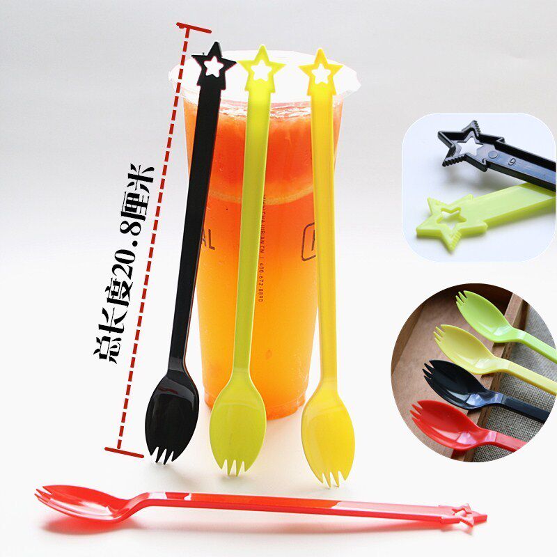 一次性水果叉水果签加厚水果茶叉勺加长西餐叉创意塑料长柄叉勺