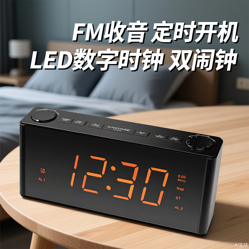 大屏数字时钟收音机双闹钟一体 可钟控收音机定时开关机 桌面时钟