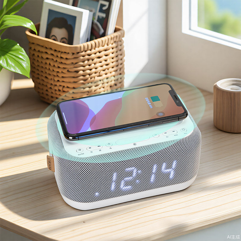 手机无线充蓝牙音响高音质小音箱 钟控收音机 LED桌面创意时钟