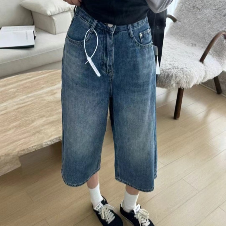 OoH 0181复古美式七分牛仔裤女春夏季宽松百搭休闲水洗阔腿直筒裤