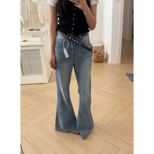 0335春季 垂感长裤 新款 高腰显瘦拖地牛仔裤 牛仔不贴腿喇叭裤 OoH