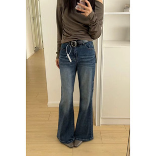 弹力牛仔喇叭裤 新款 修身 显瘦不贴腿 Ooh 垂感拖地喇叭裤 0351春季