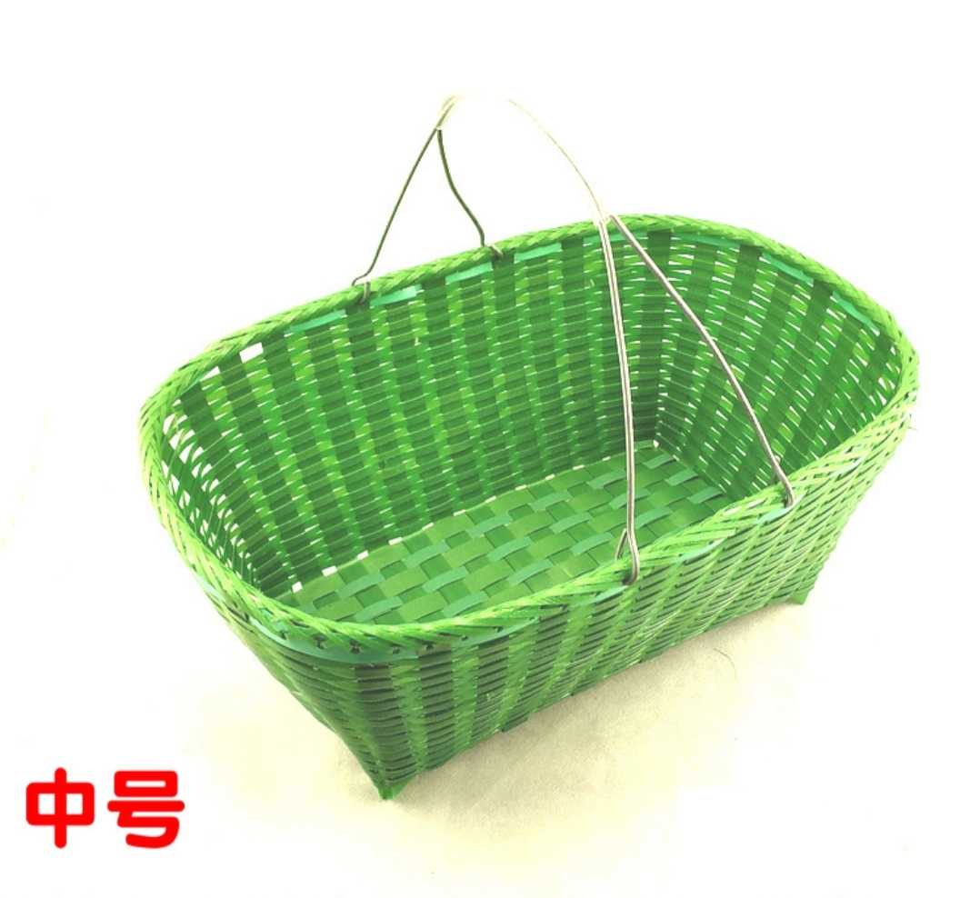 购物篮收纳篮打包带编制蓝塑料编织篮菜篮子大号装货东西结实耐用